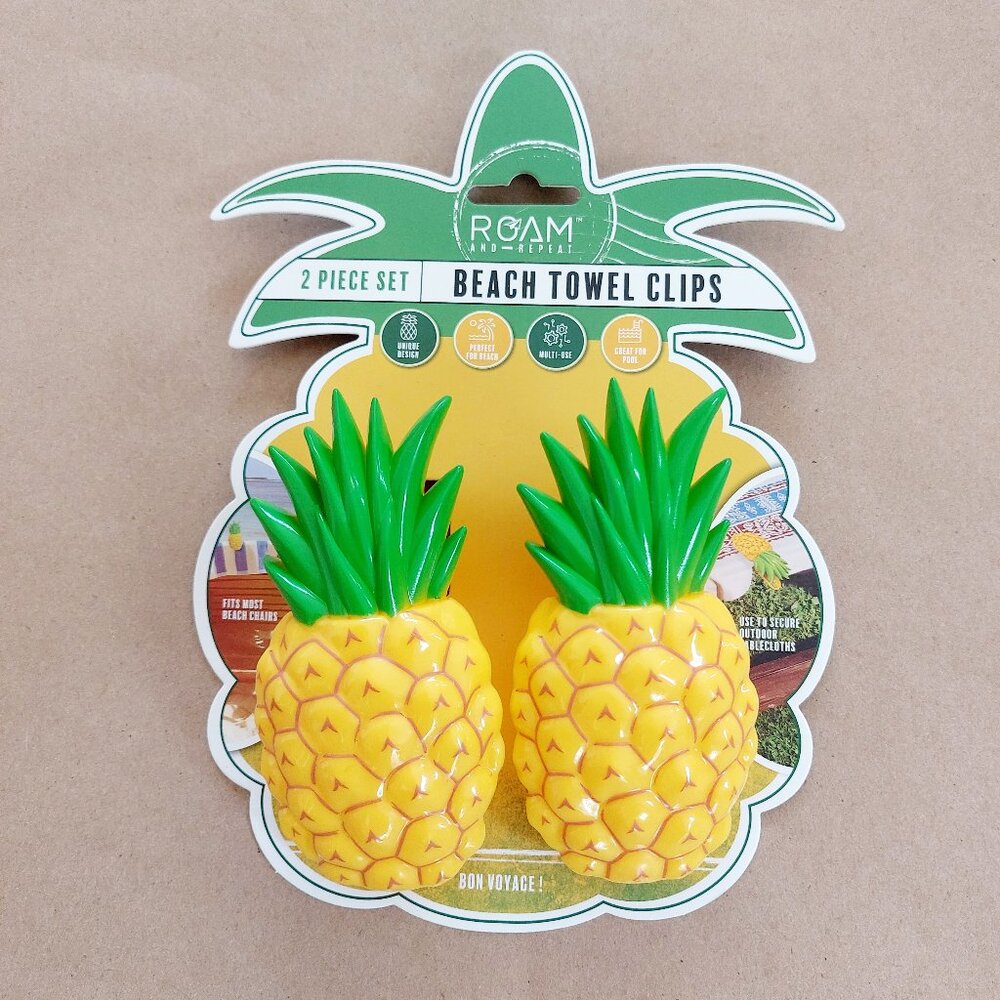 NWT Roam & Repeat Pineapple Beach Towel Clips Set of 2